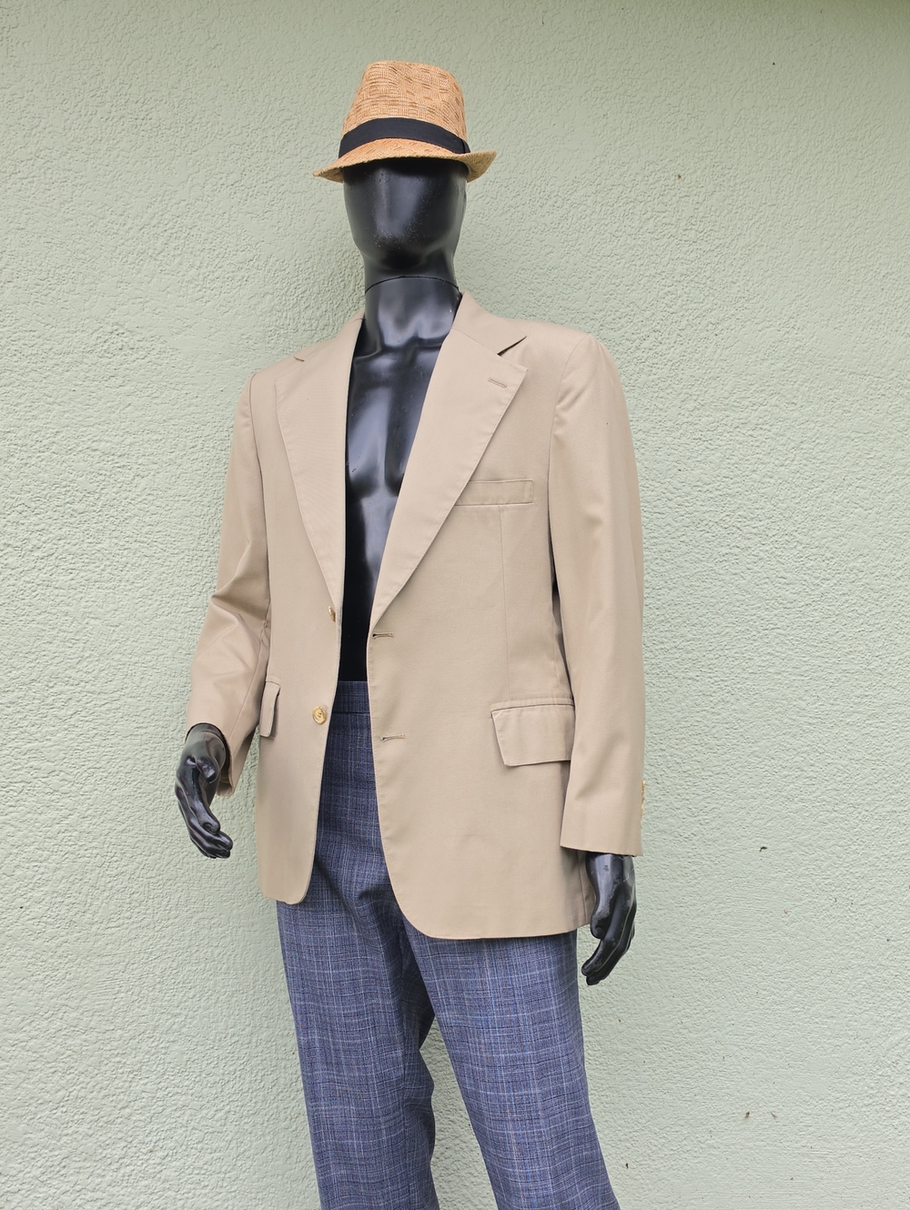 Bambergers (NJ) Men's Beige Cotton Blend Vintage Sport Coat - Lightweight Blazer